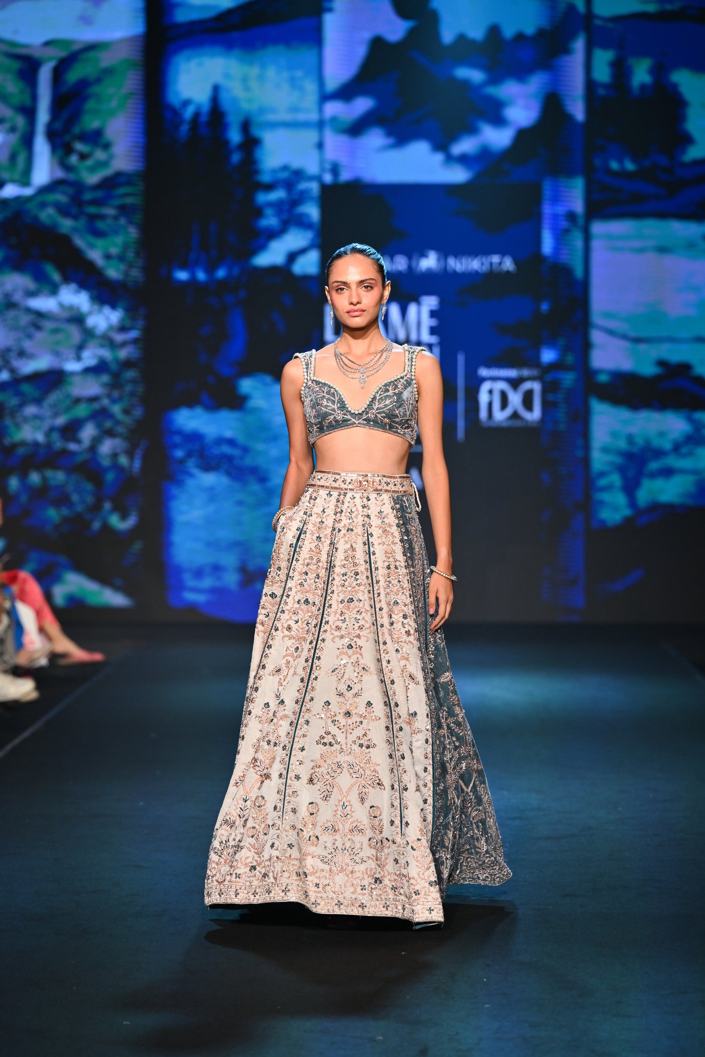 2 Pannel French Blue Lehenga Set