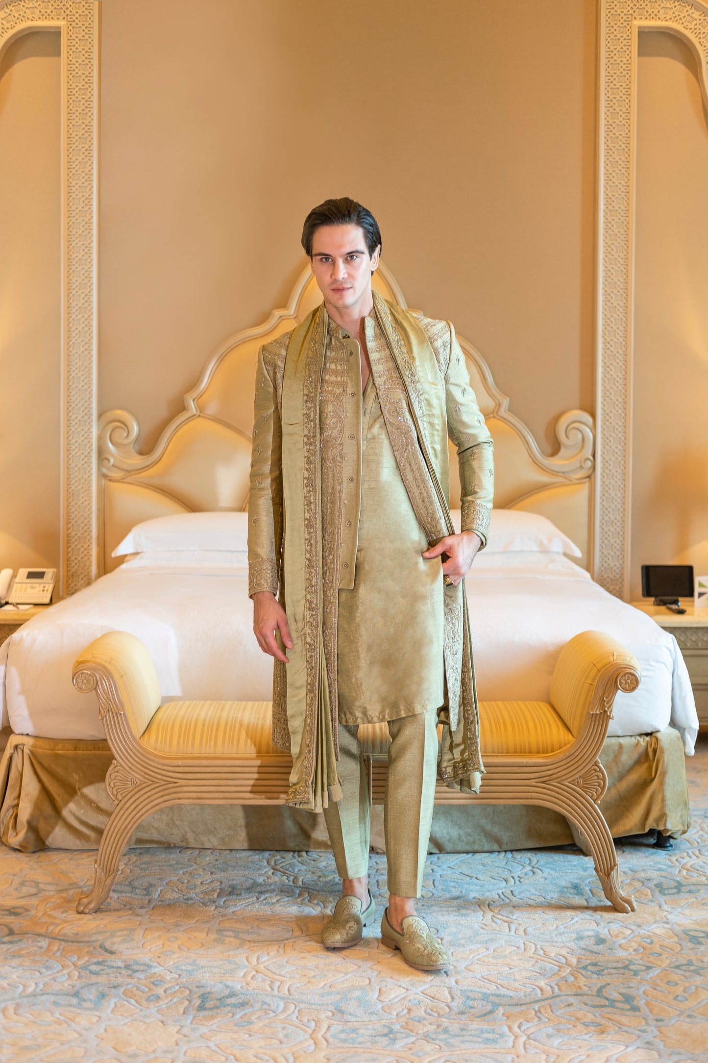 Olive Oleander Sherwani Set