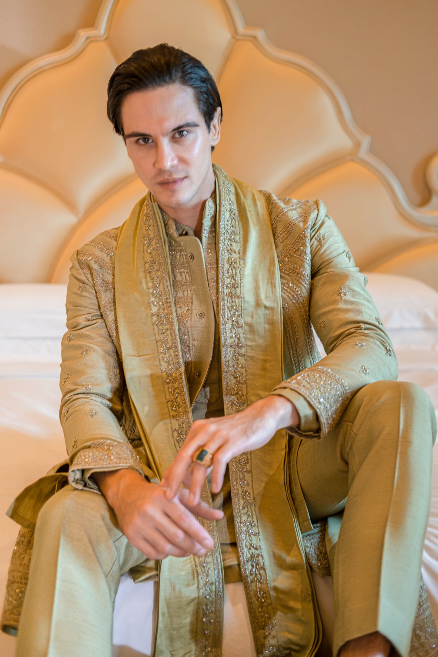 Olive Oleander Sherwani Set