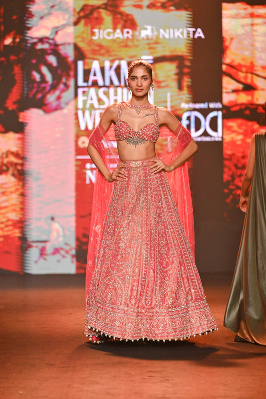 Coral Shimmer Lehenga Set