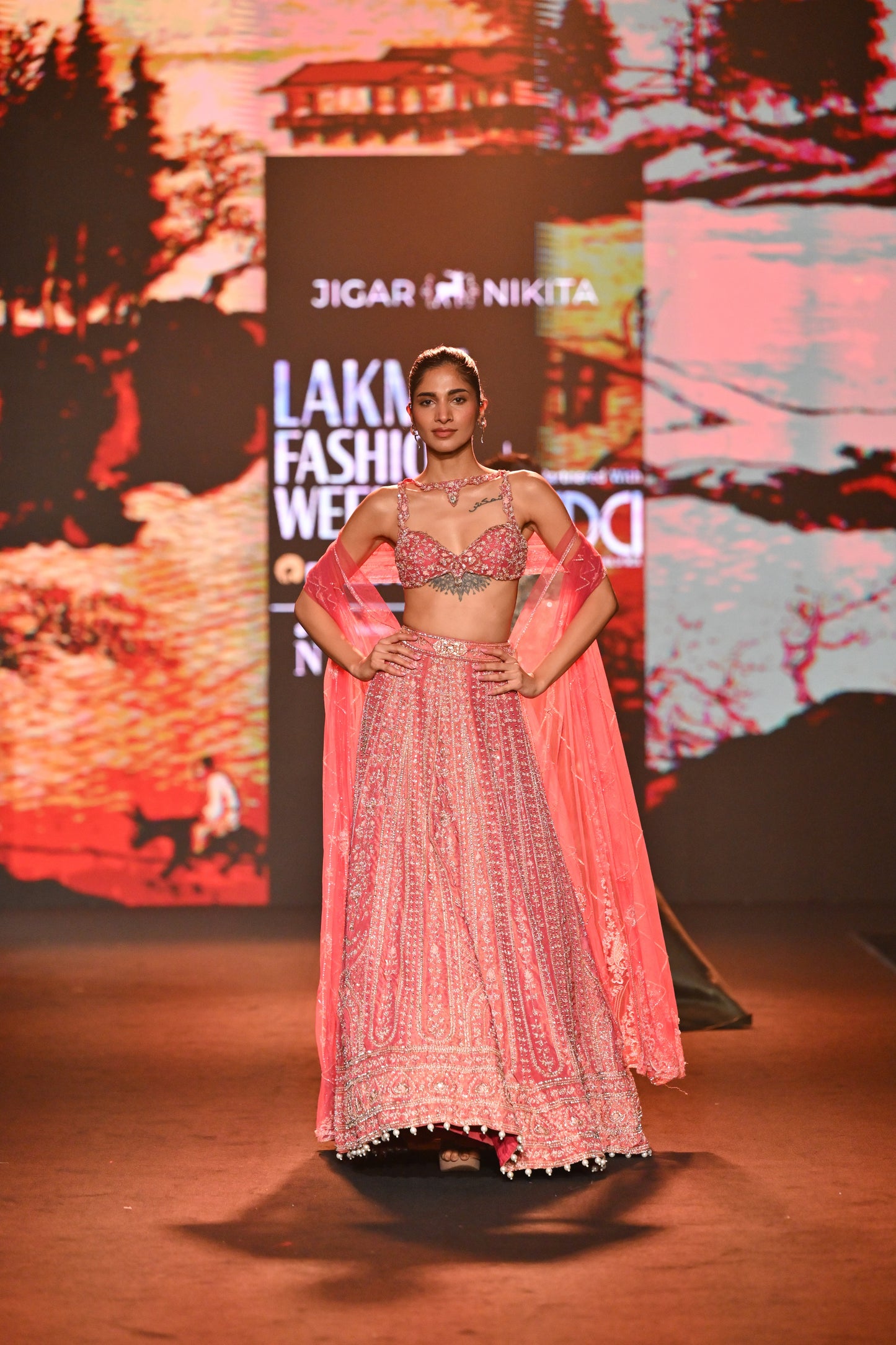 Coral Shimmer Lehenga Set