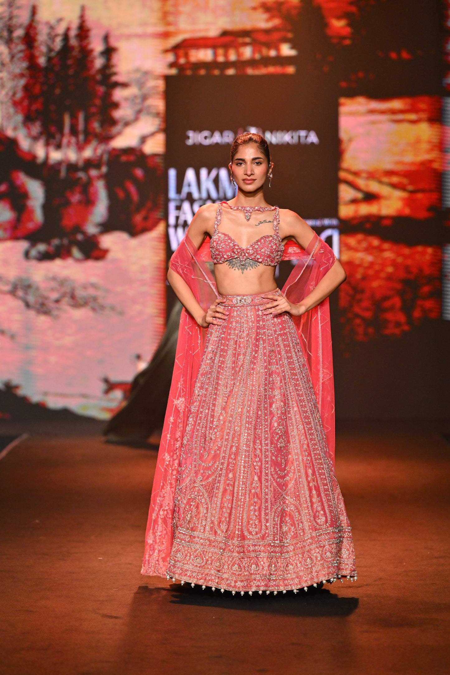 Coral Shimmer Lehenga Set