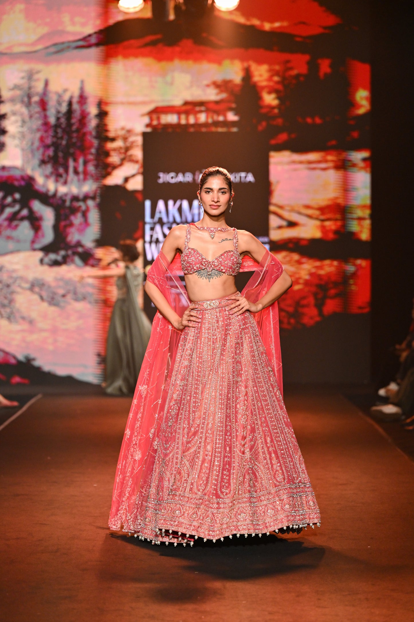 Coral Shimmer Lehenga Set