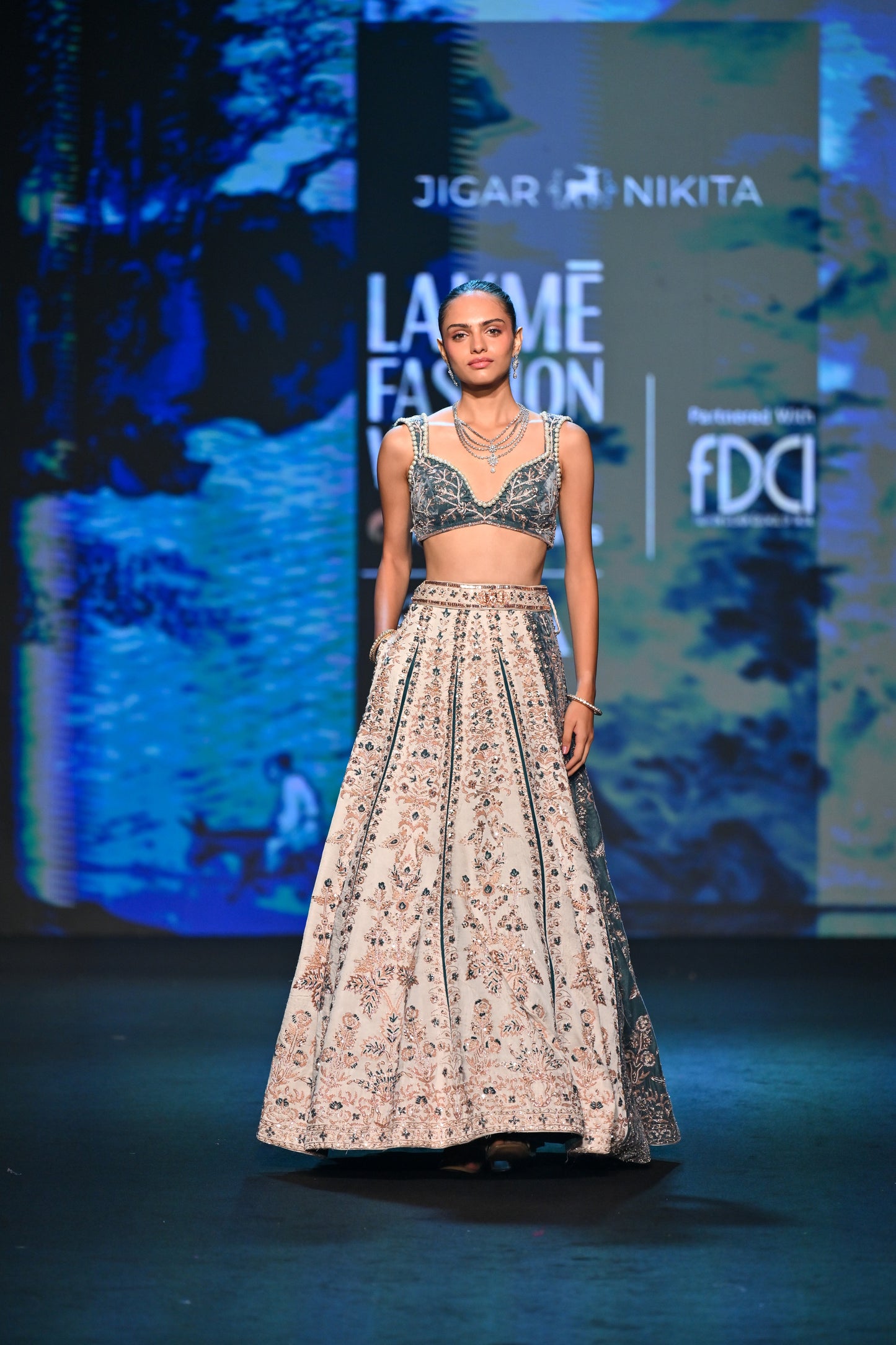 2 Pannel French Blue Lehenga Set
