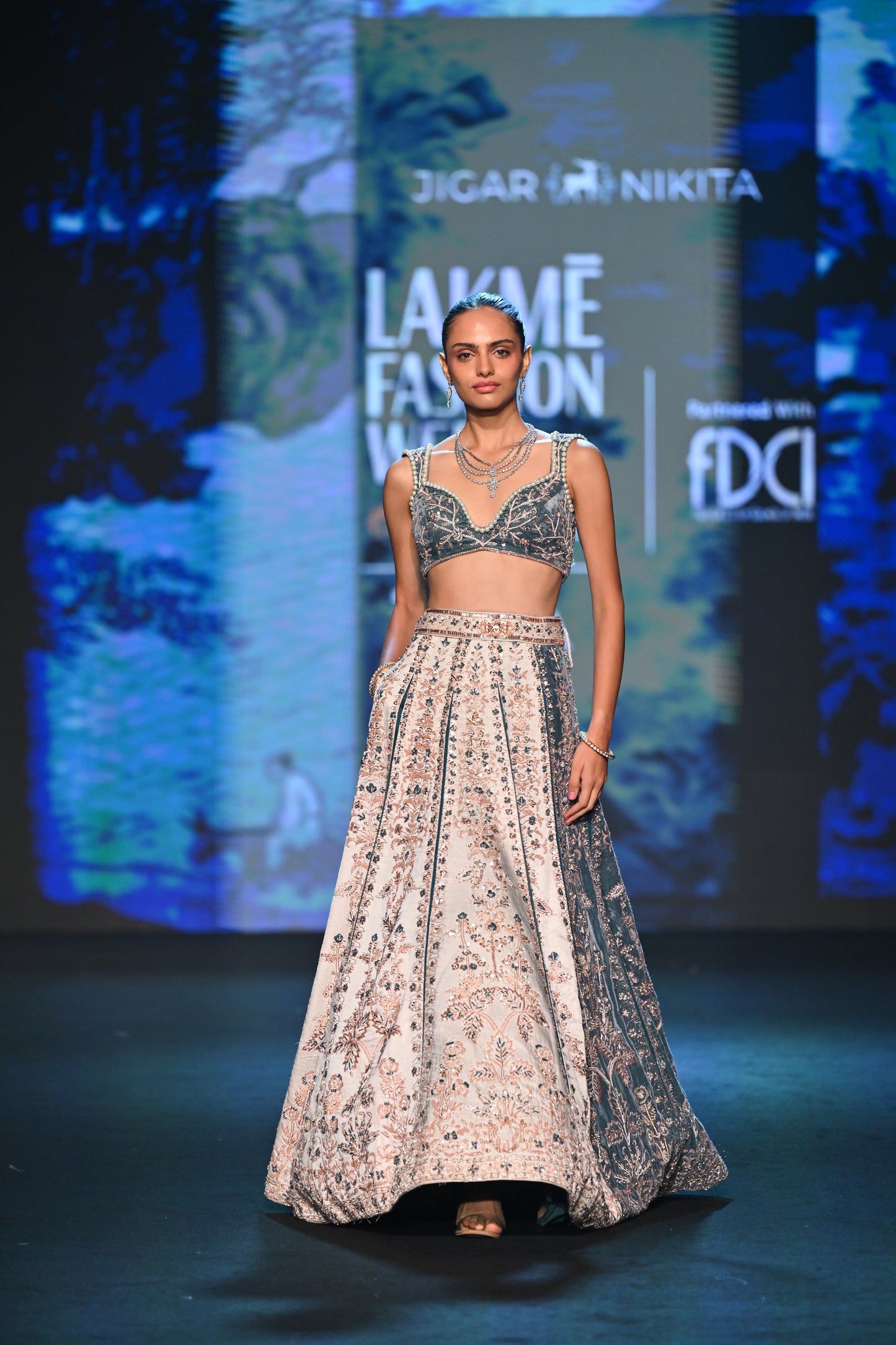 2 Pannel French Blue Lehenga Set