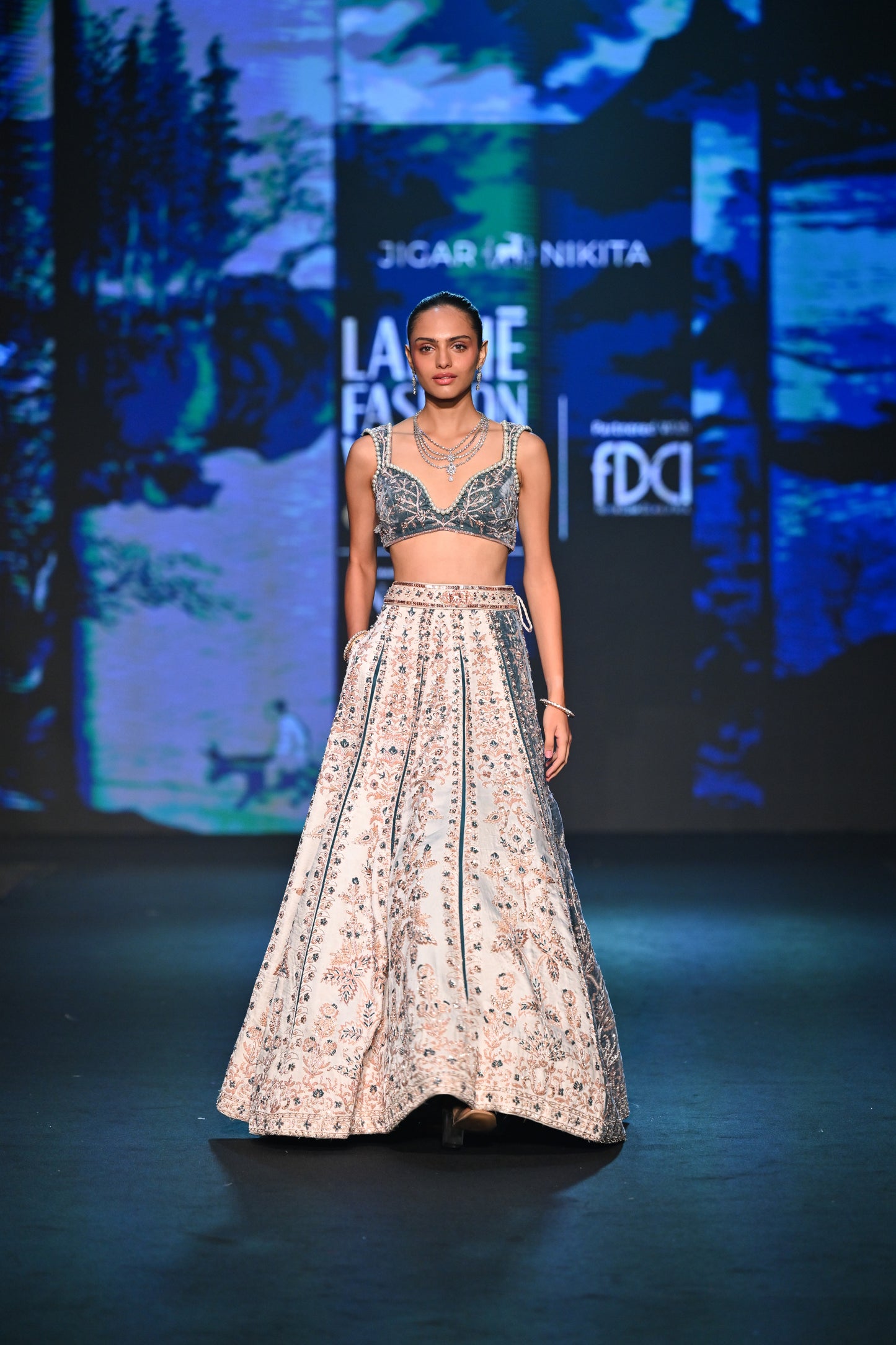 2 Pannel French Blue Lehenga Set