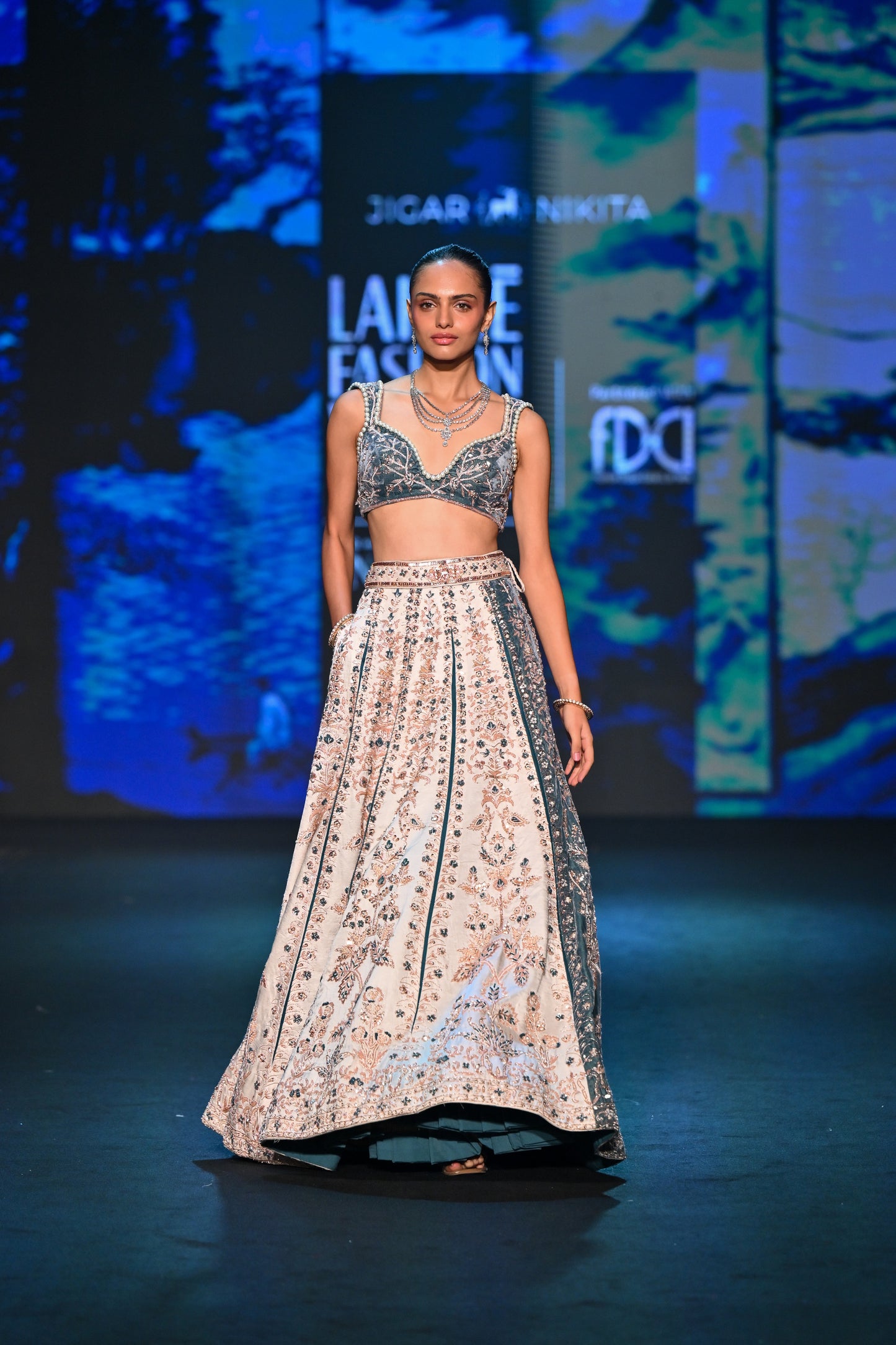 2 Pannel French Blue Lehenga Set