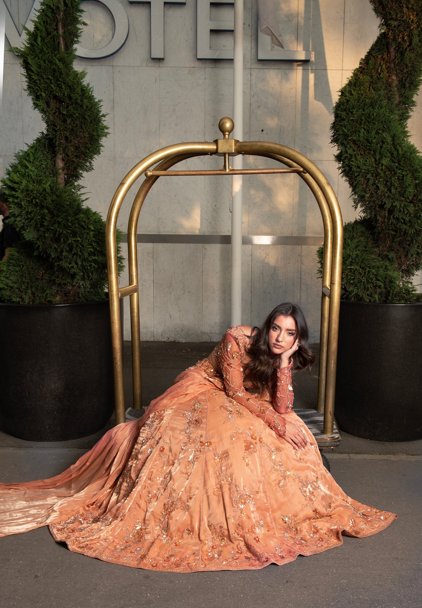 Orange Pre draped saree lehenga