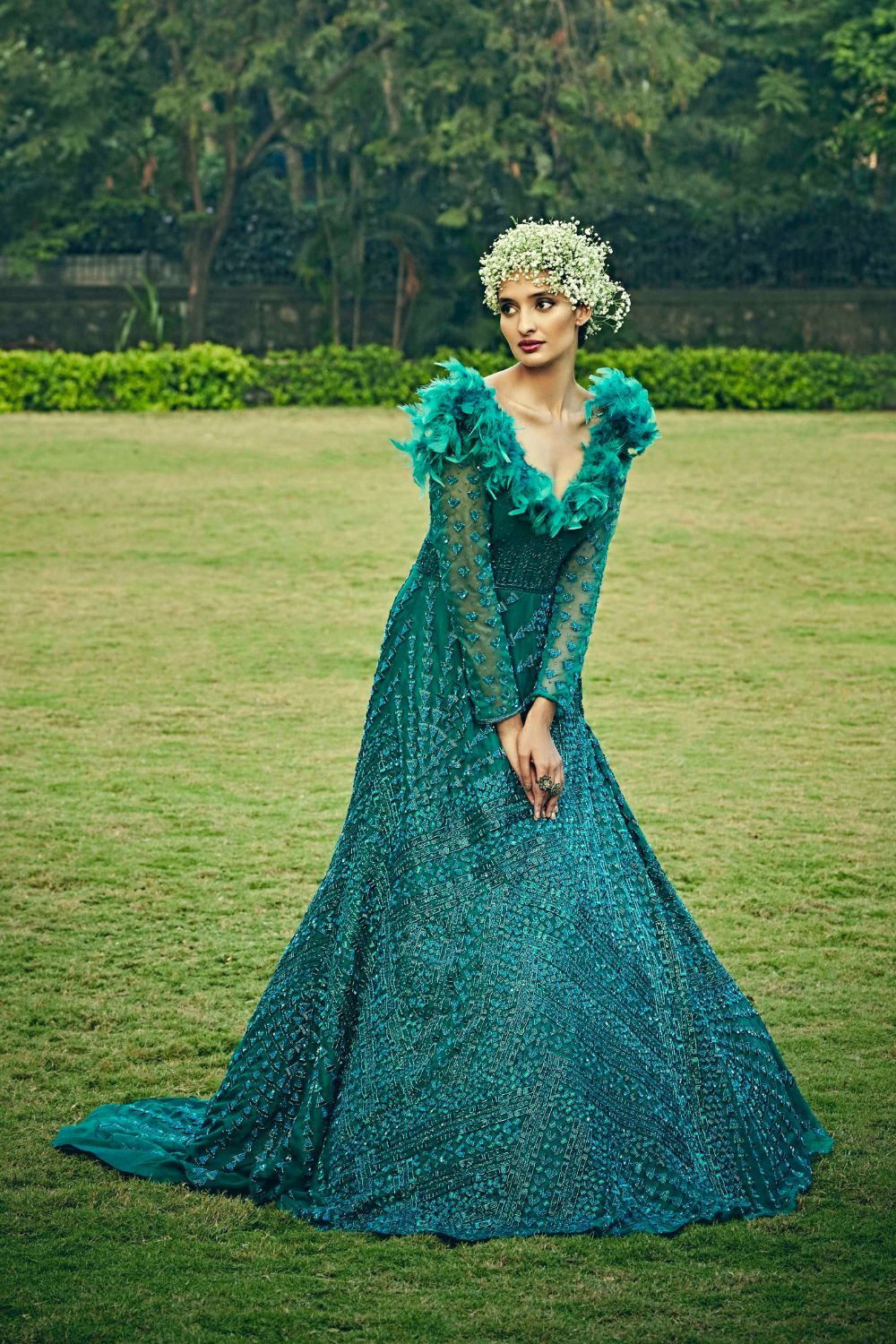 Ocean Blue Trail Gown