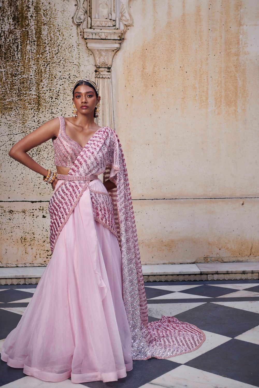 Pink Drape Saree