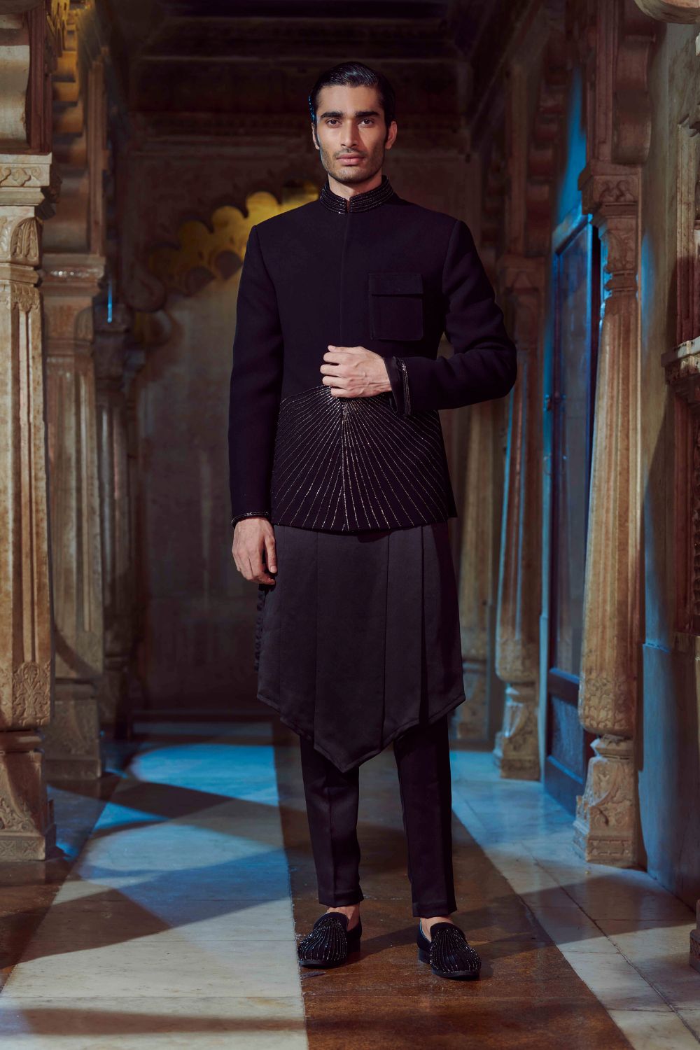 Black V Shaped Kurta