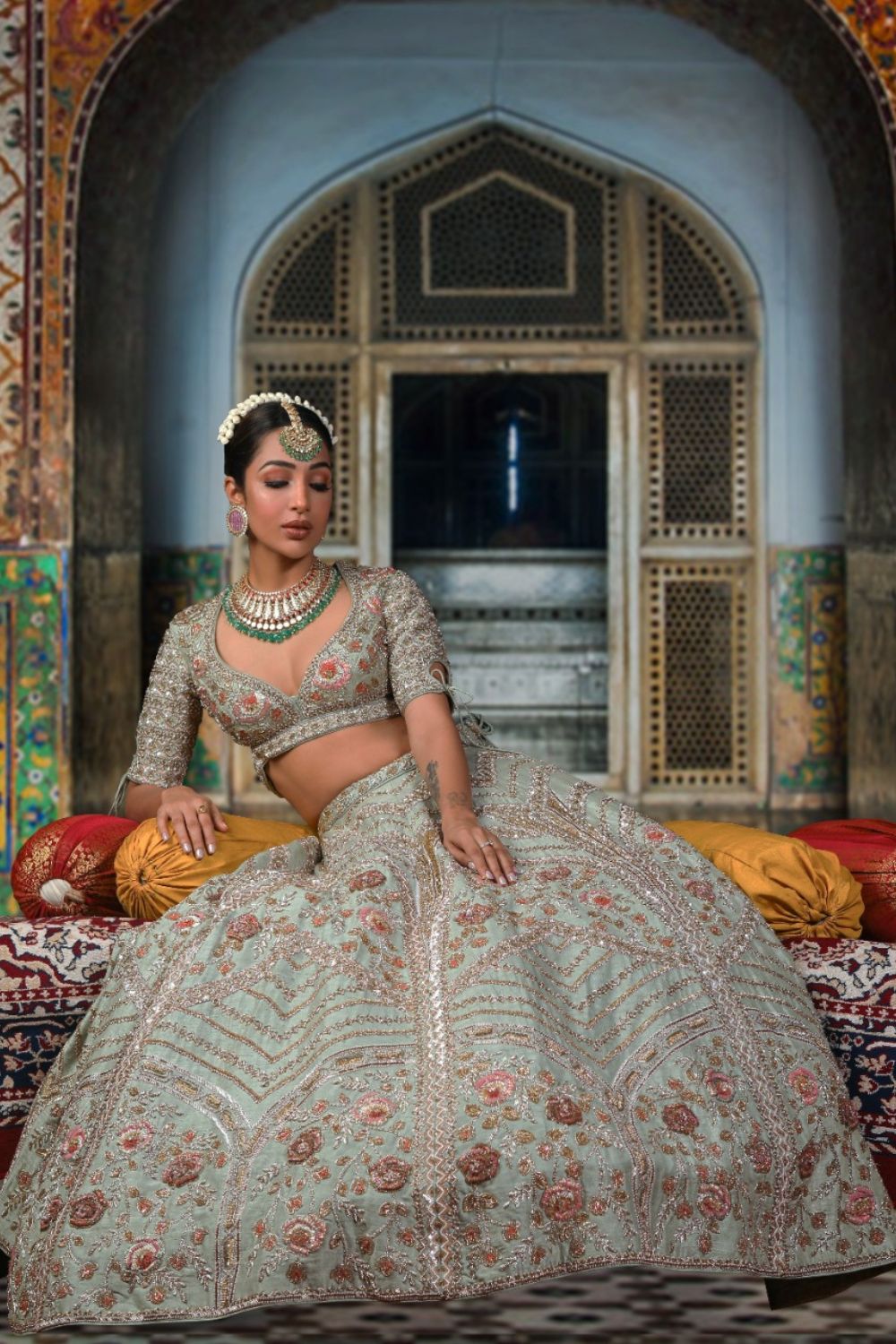 Pistachio Green Embroidered Lehenga