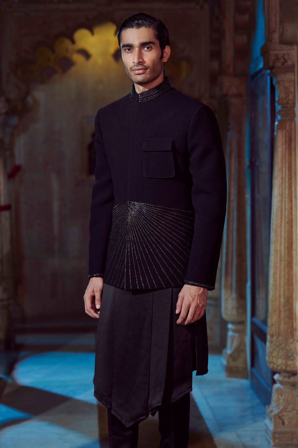 Black V Shaped Kurta