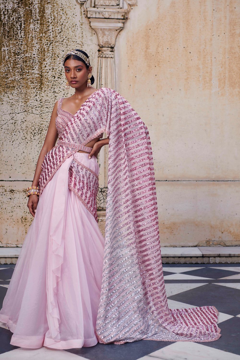 Pink Drape Saree