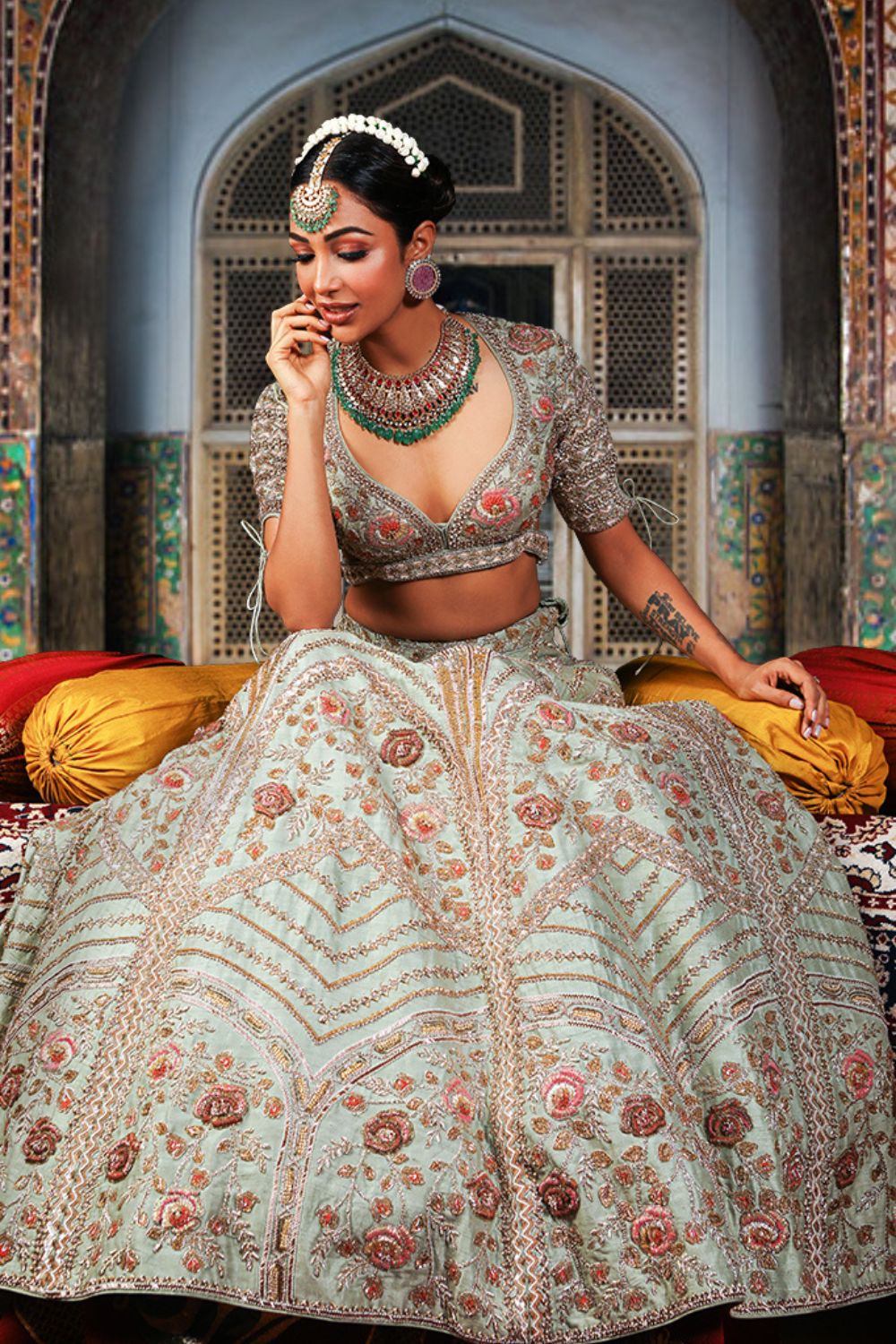 Pistachio Green Embroidered Lehenga